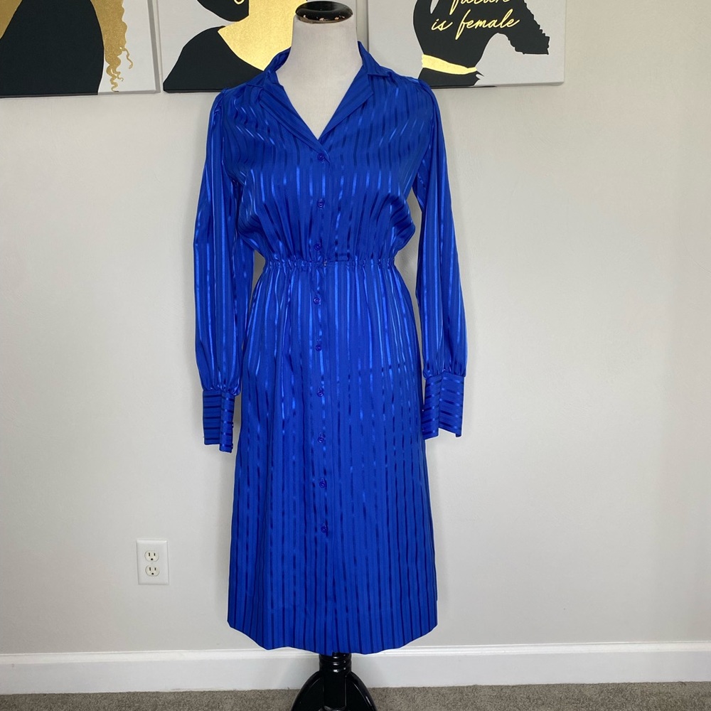 Vintage Kappi Blue Pinstripe Button Dress Size 4